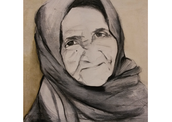 Portret van een vrouw uit Kutch, India, gemaakt door Zus van Zand